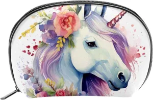 Makeup Bag Organizer,Cosmetic Bags for Women,Flowers Watercolor Unicorn,Small Makeup Pouch