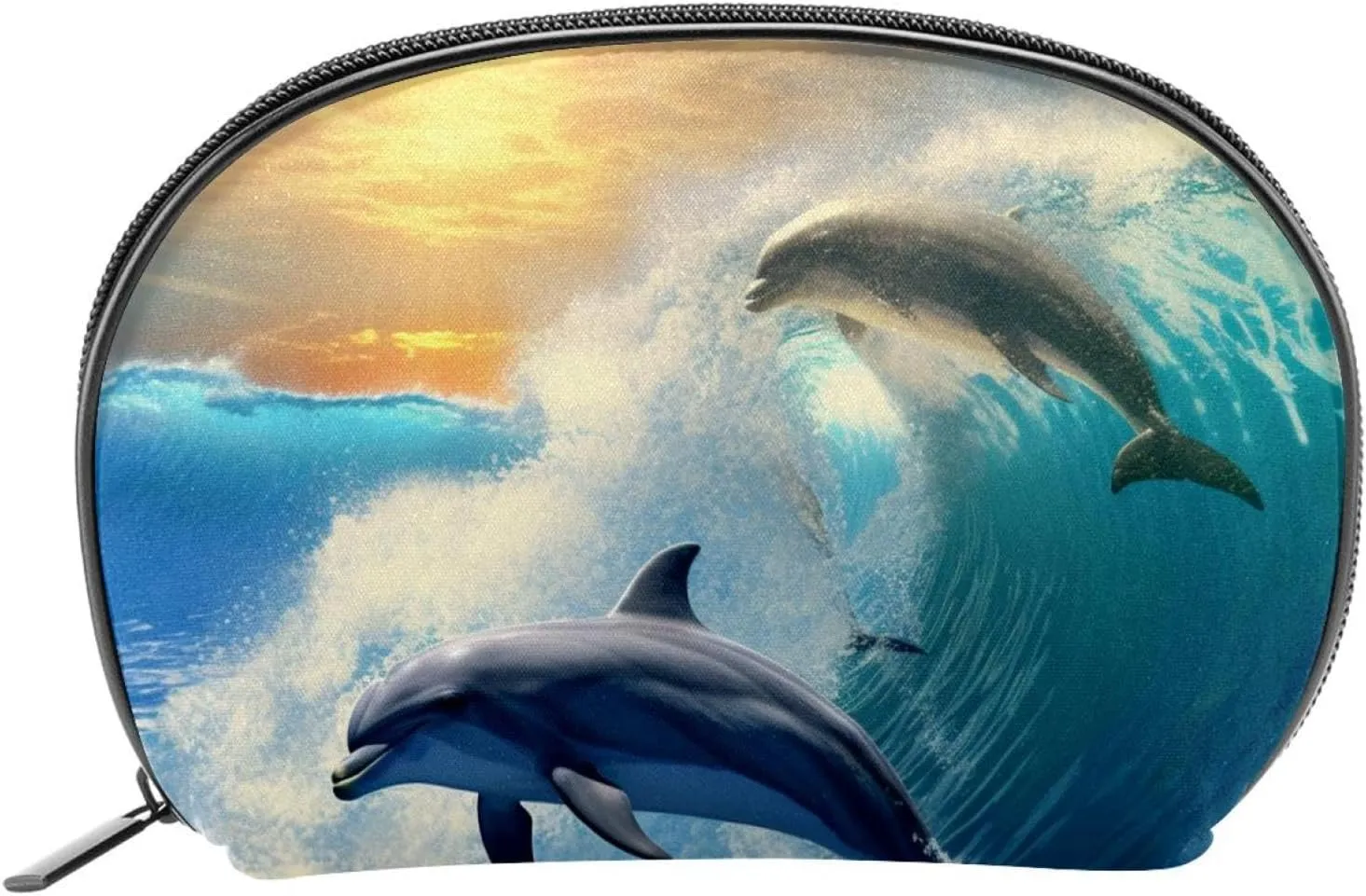 Makeup Bag Organizer,Cosmetic Bags for Women,Sea Wave Dolphins Swim Underwater,Small Makeup Pouch