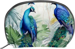 Makeup Bag Organizer,Cosmetic Bags for Women,Tropical Peacock Leaves Watercolor,Small Makeup Pouch