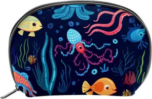 Makeup Bag Organizer,Cosmetic Bags for Women,Underwater Pattern with Whale Ocean,Small Makeup Pouch