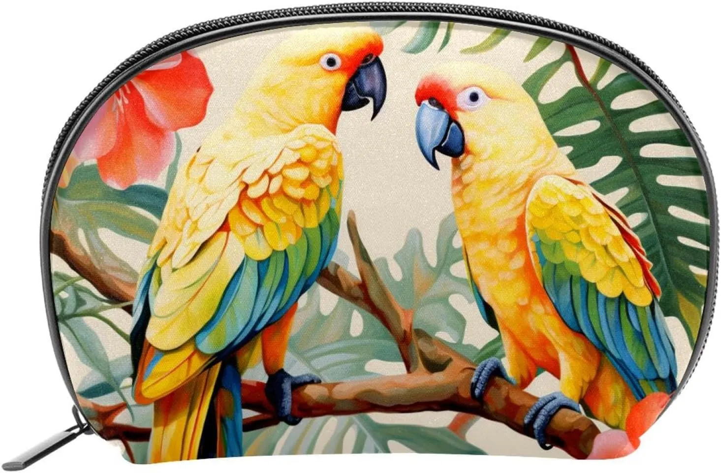 Makeup Bag Organizer,Cosmetic Bags for Women,Wood Leaves Flowers and Birds,Small Makeup Pouch