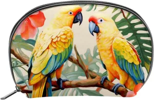 Makeup Bag Organizer,Cosmetic Bags for Women,Wood Leaves Flowers and Birds,Small Makeup Pouch