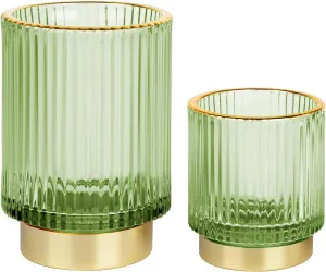 Makeup Brush holder Organizer, Crystal Glass Toothbrush Holders, Striped Make Up Brush Holder for Vanity, Pen Holder for Desk, Vase -Green (S L)