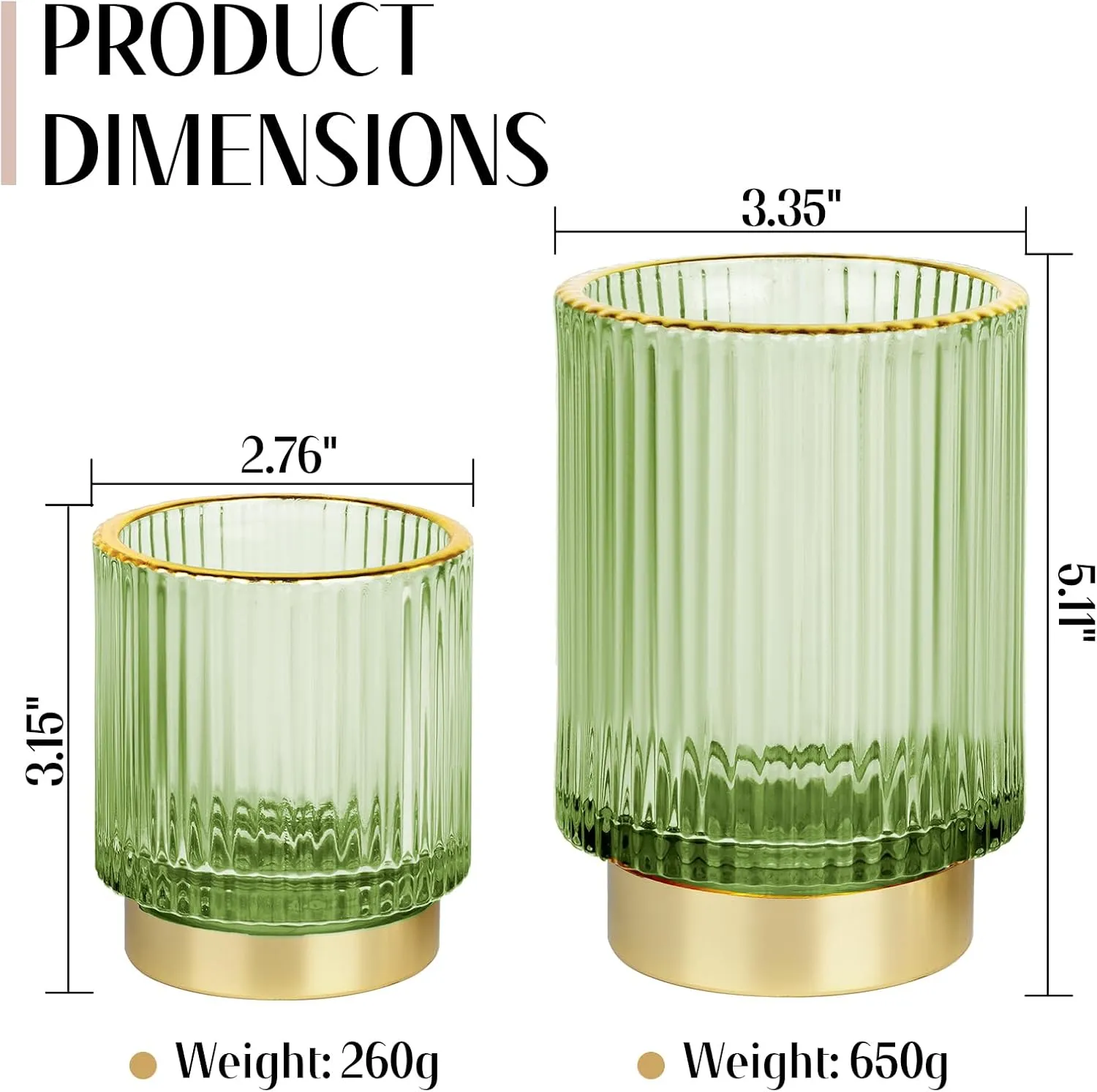 Makeup Brush holder Organizer, Crystal Glass Toothbrush Holders, Striped Make Up Brush Holder for Vanity, Pen Holder for Desk, Vase -Green (S L)