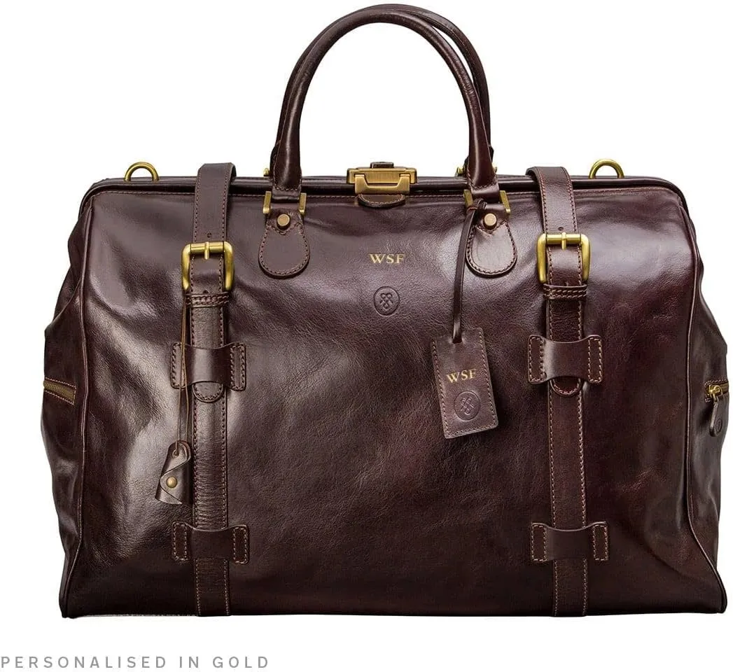 Maxwell Scott - Luxury Classic Leathe Gladstone Travel Bag with Key Lock and Double Buckle Strap - The Gassano Medium Black