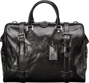 Maxwell Scott - Luxury Classic Leathe Gladstone Travel Bag with Key Lock and Double Buckle Strap - The Gassano Medium Black