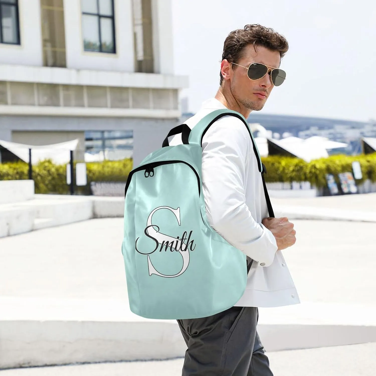 MCHIVER Custom Travel Backpack Eggshell Blue Personalized Casual Daypack Backpacks Lightweight Carry on Bag Water Resistant Laptop Backpack for Women and Men