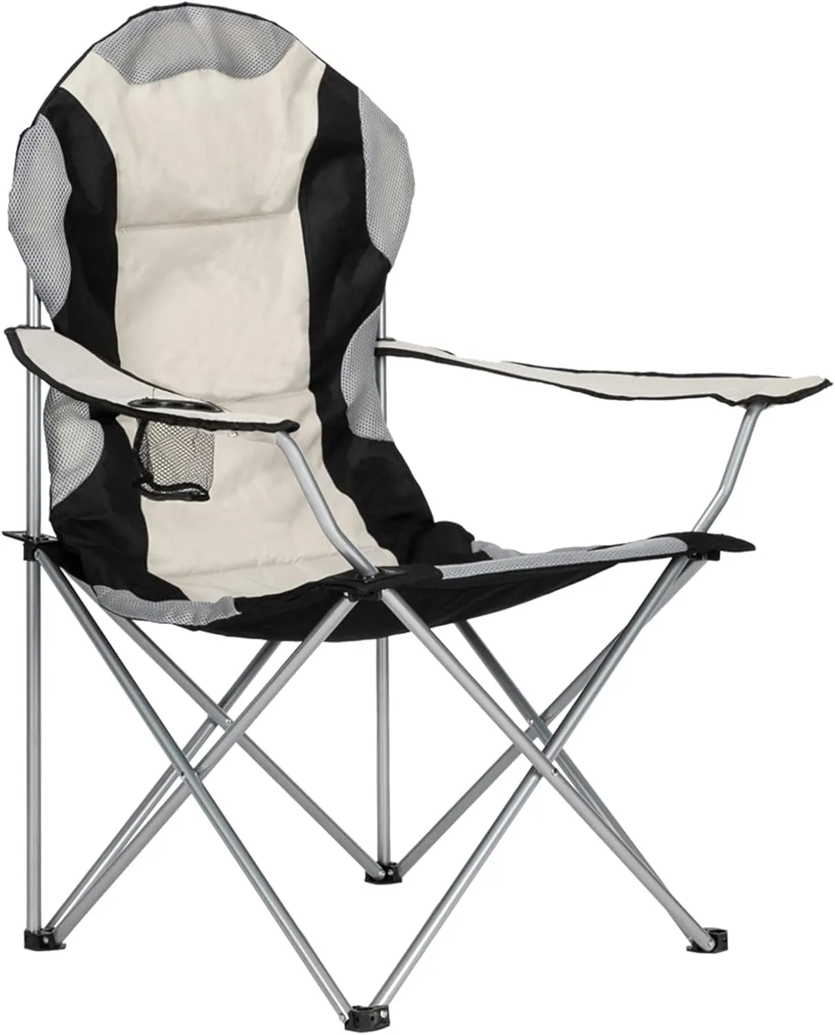 Medium Camping Chair Fishing Chair Folding Chair with Cup Holder and Carry Bag Heavy Duty Folding Beach Chair Portable Backpacking Chair, for Camping, Beach, Travel, Load Bearing: 330 lbs, Black Gray