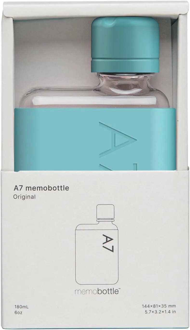 memobottle A7 (Sea Mist) Bundle - 6oz (180ml) - Bottle, silicone sleeve & lid | Compact Flat Bottle for Bags & Pockets | BPA Free Tritan | Modern & Minimalist | For Gym, Work & Travel