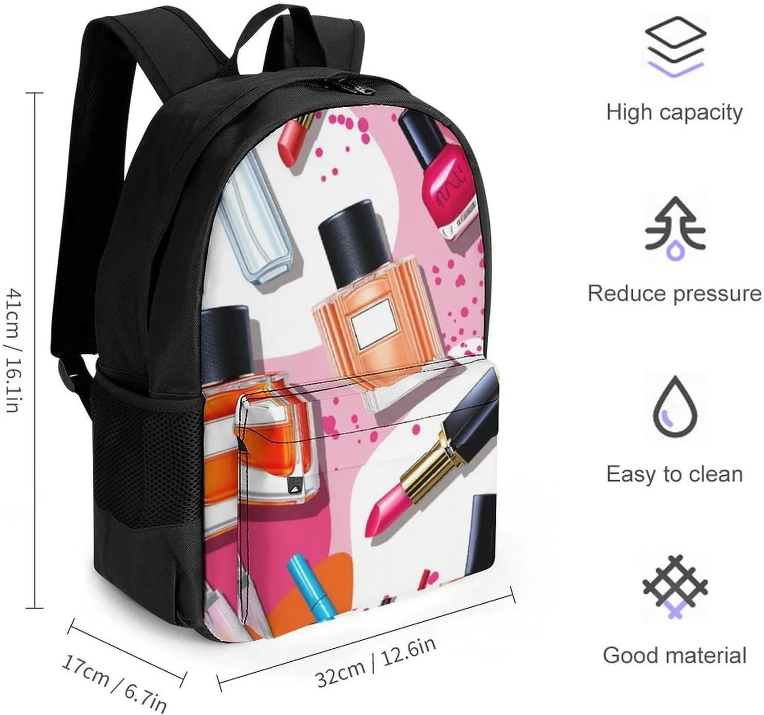 Men Women Polyester Modern Lady Cosmetic Perfume Lipstick Art Daypack Big Capacity Shoulder Bag With Adjustable Shoulder Straps for Camping Travel Walking Cycling