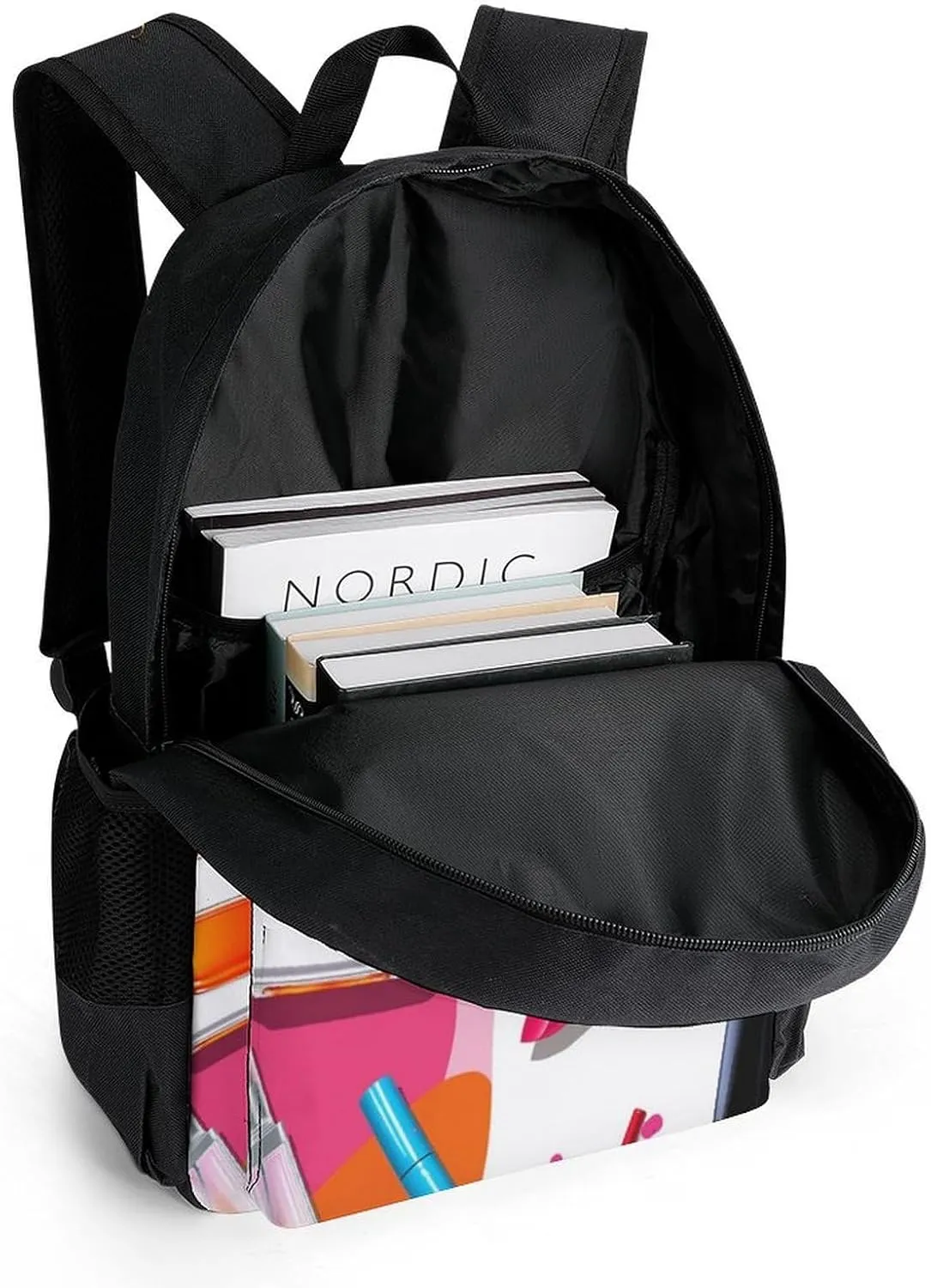 Men Women Polyester Modern Lady Cosmetic Perfume Lipstick Art Daypack Big Capacity Shoulder Bag With Adjustable Shoulder Straps for Camping Travel Walking Cycling