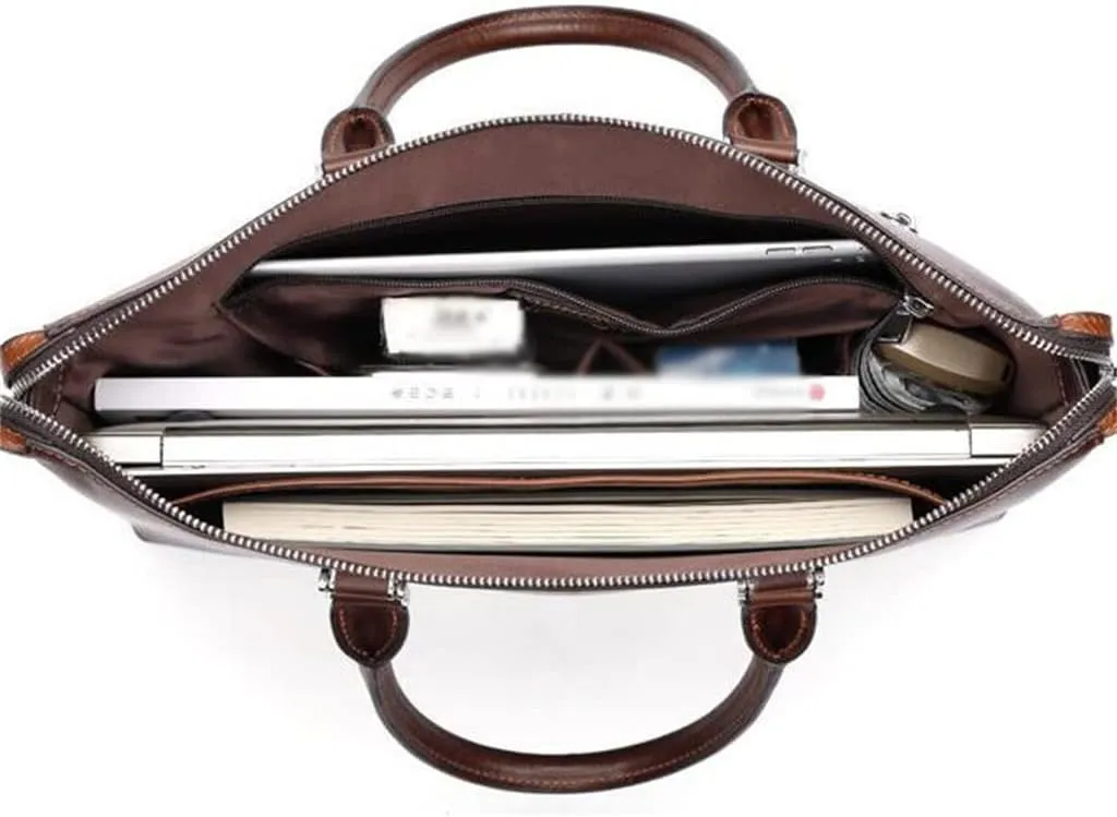 Men's European And American Retro Computer Bags Large Capacity Cowhide Handbag Men's Business Office Bag