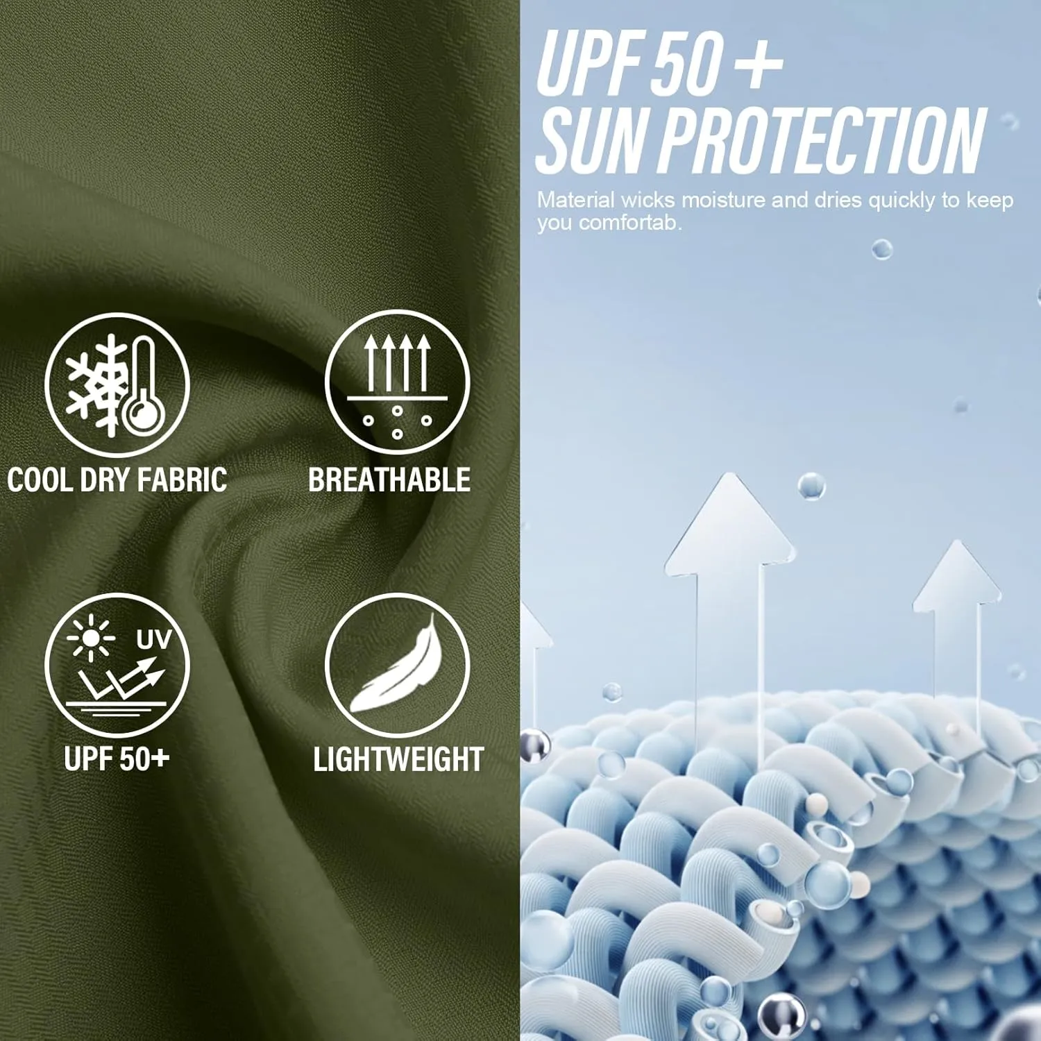 Men's Fishing Shirts Long Sleeve Sun Protection Safari Shirts UPF 50 UV Quick Dry Cooling Travel Work Shirts
