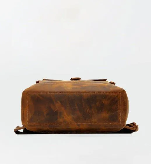 Mens Leather Backpack Vintage Roll Top with Front Pocket