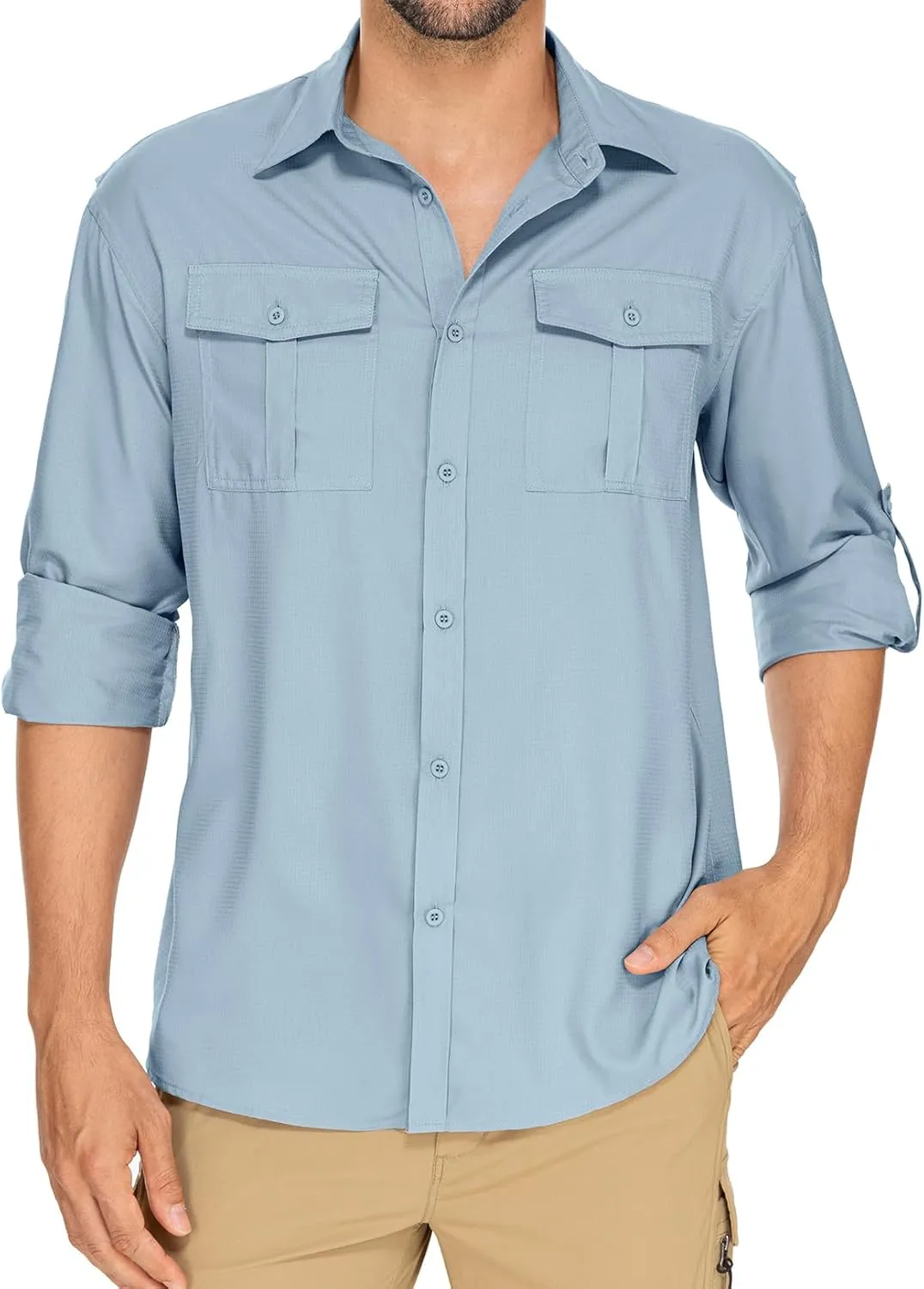 Men's Long Sleeve Safari Shirts UPF 50  Lightweight Quick Dry Cooling, Hiking Fishing UV Sun Protection Shirts