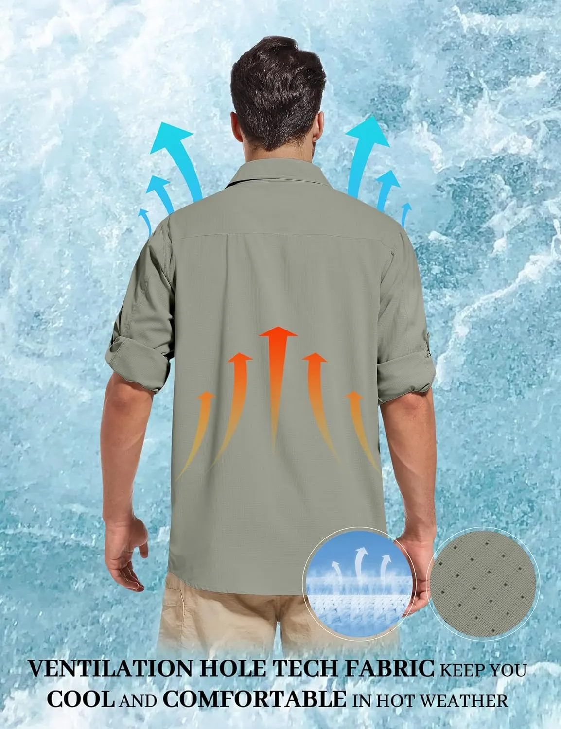 Men's Sun Protection Fishing Hiking Shirts UPF 50  UV Long Sleeve Lightweight Breathable Quick Dry Travel Work Shirt