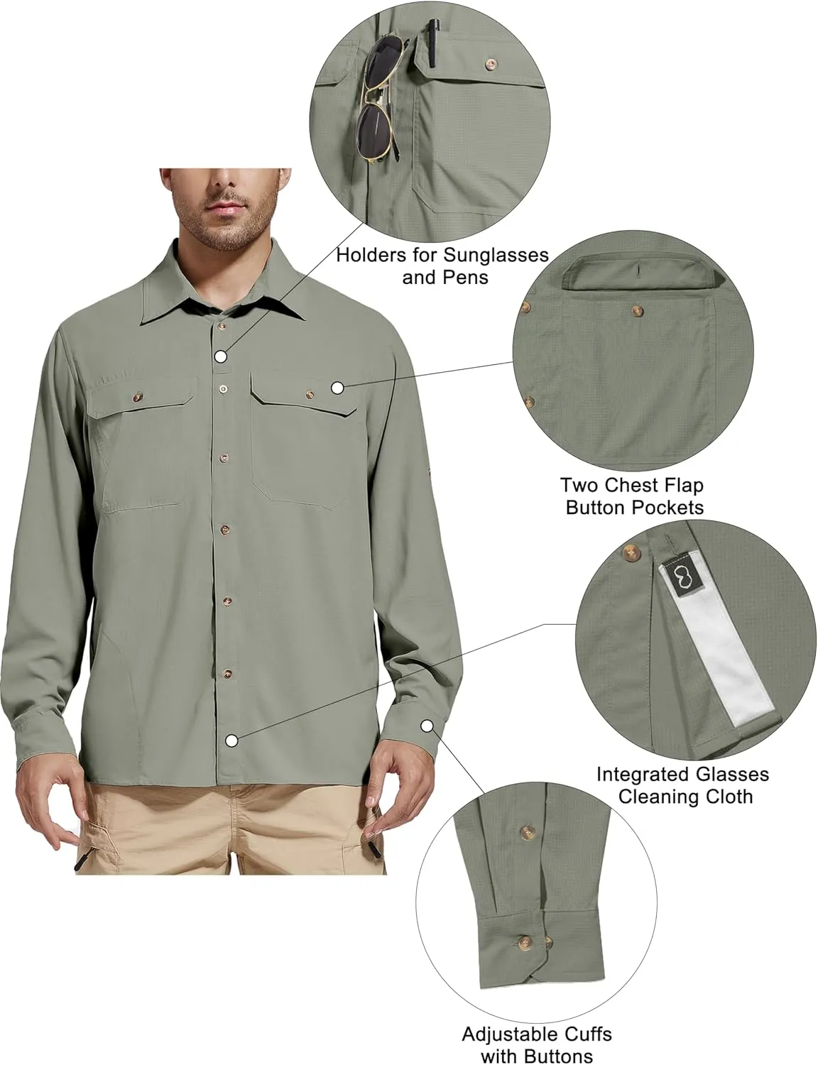 Men's Sun Protection Fishing Hiking Shirts UPF 50  UV Long Sleeve Lightweight Breathable Quick Dry Travel Work Shirt