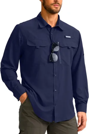 Men's Sun Protection Fishing Shirt with Zipper Pockets Long Sleeve UPF 50  UV Cooling Shirts for Men Hiking Travel
