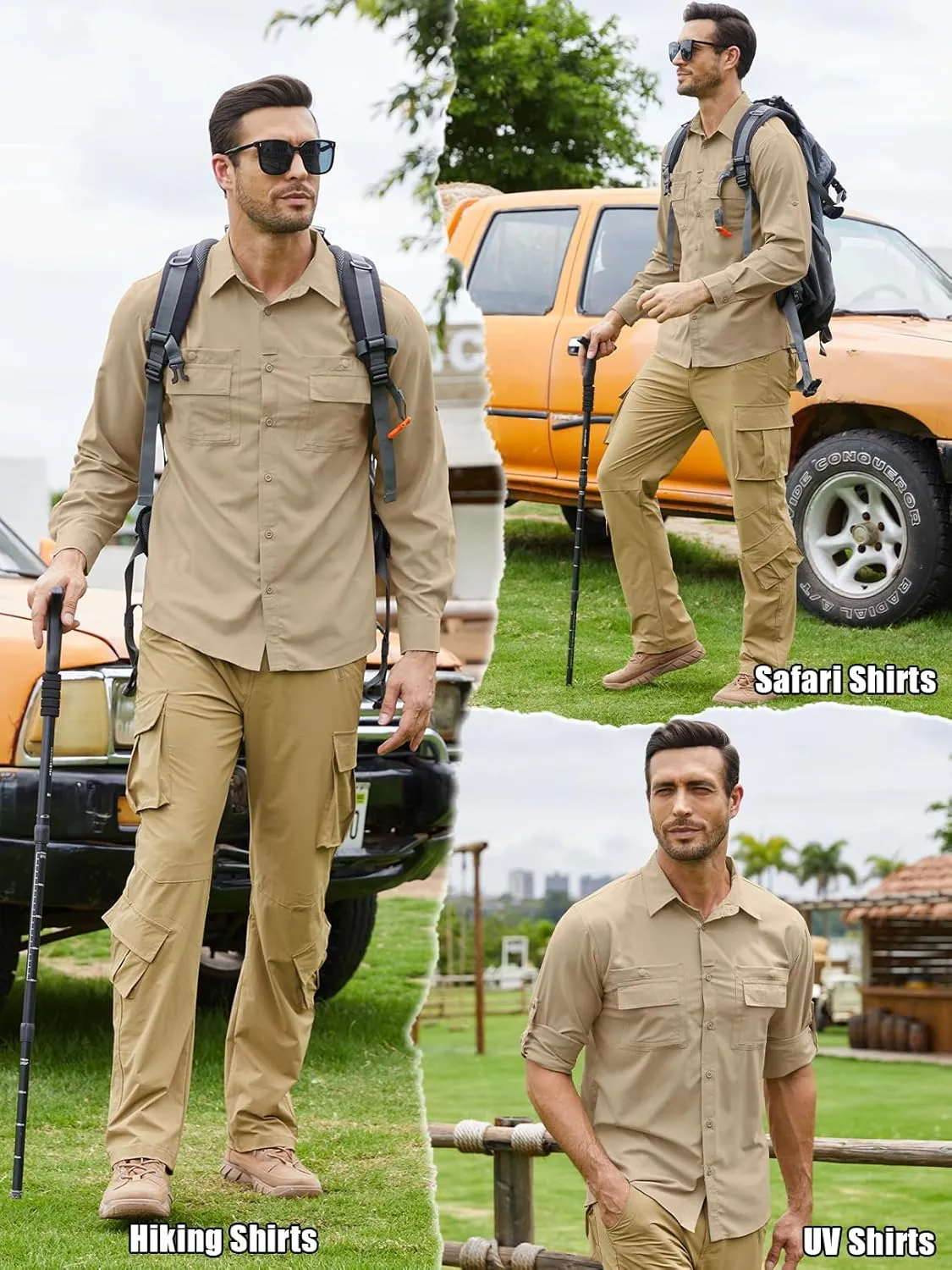 Men's Sun Protection Fishing Shirts Long Sleeve Travel UPF 50  UV Quick Dry Cooling Safari Camping Hiking Button Down Shirts