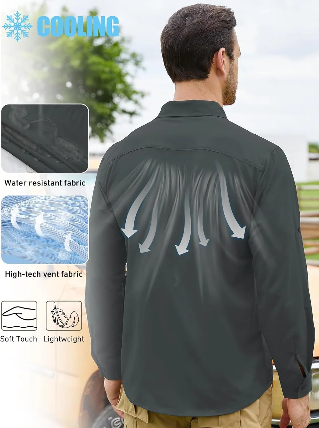 Men's Sun Protection Fishing Shirts Long Sleeve Travel UPF 50  UV Quick Dry Cooling Safari Camping Hiking Button Down Shirts