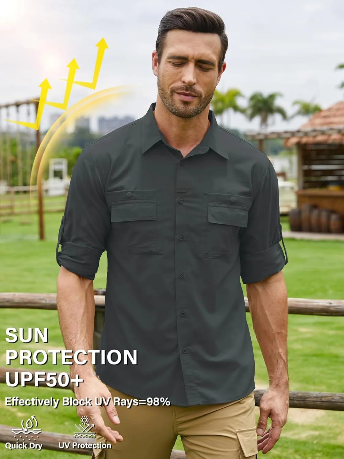 Men's Sun Protection Fishing Shirts Long Sleeve Travel UPF 50  UV Quick Dry Cooling Safari Camping Hiking Button Down Shirts