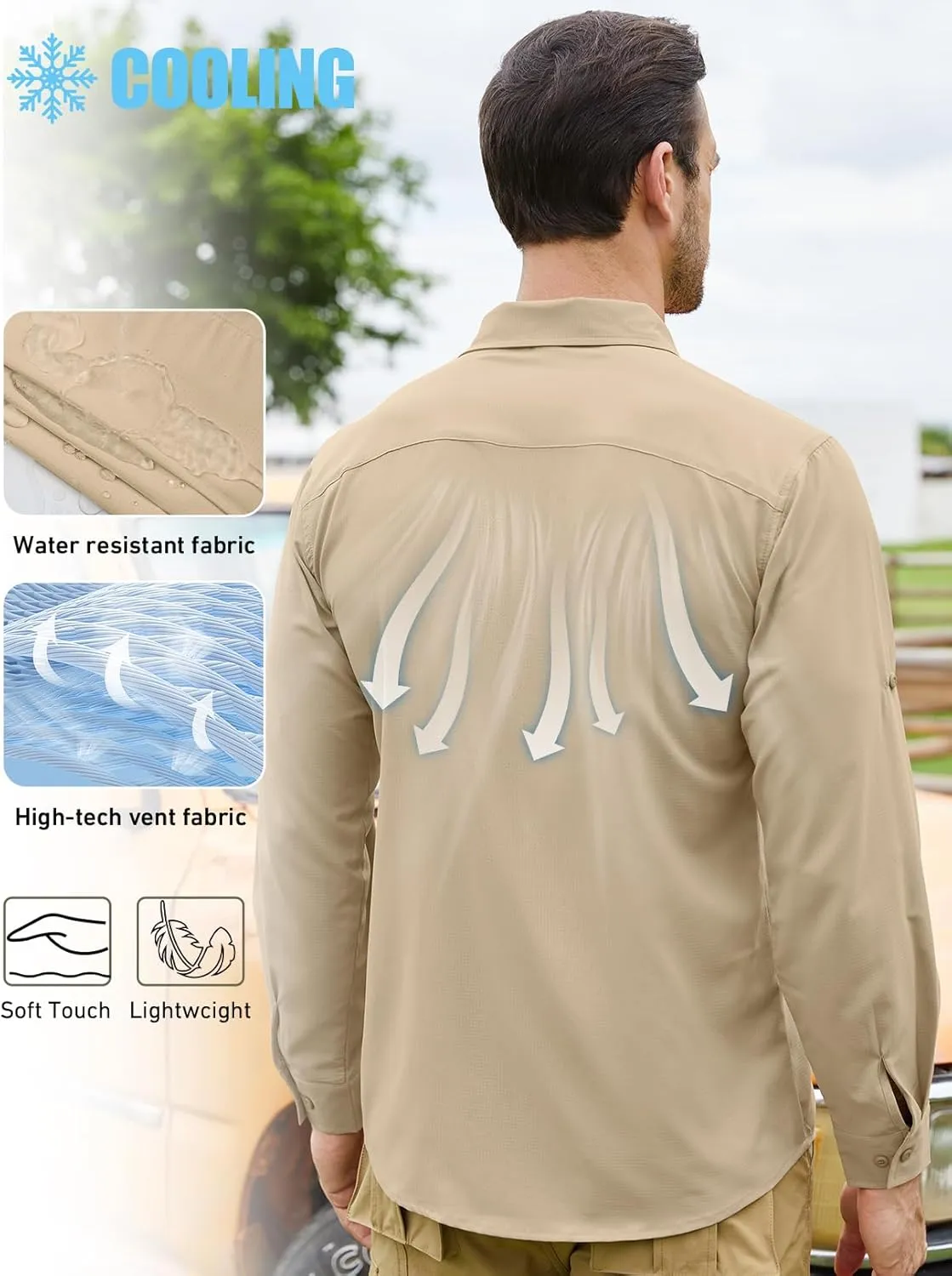 Men's Sun Protection Fishing Shirts Long Sleeve Travel UPF 50  UV Quick Dry Cooling Safari Camping Hiking Button Down Shirts