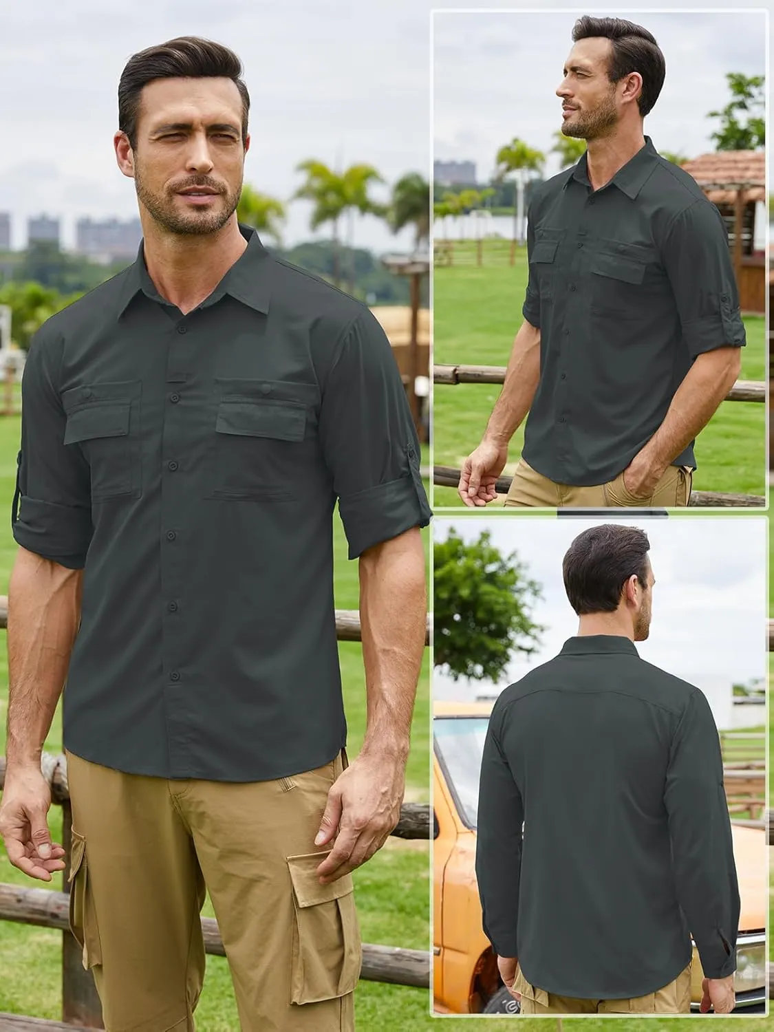 Men's Sun Protection Fishing Shirts Long Sleeve Travel UPF 50  UV Quick Dry Cooling Safari Camping Hiking Button Down Shirts