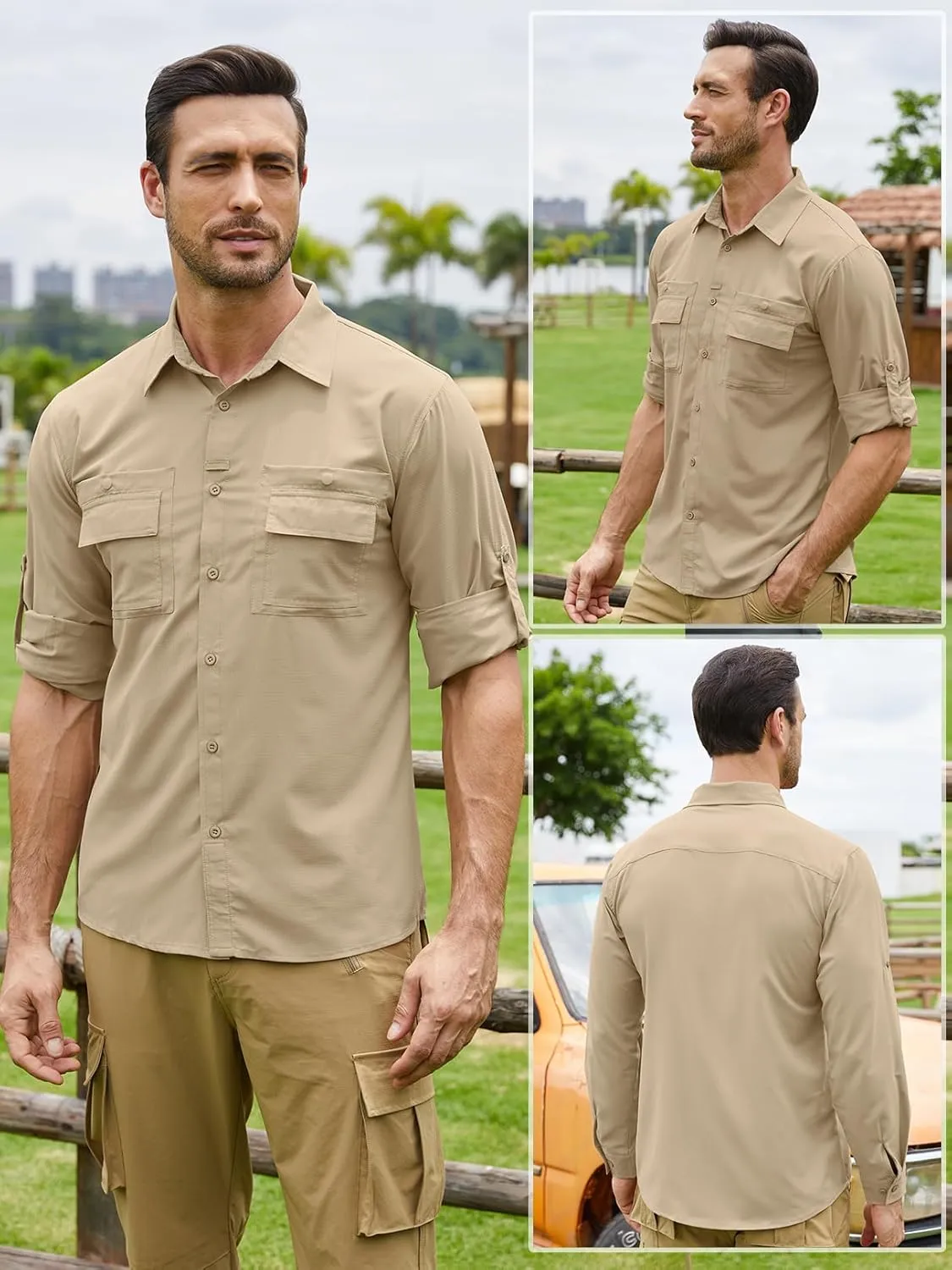 Men's Sun Protection Fishing Shirts Long Sleeve Travel UPF 50  UV Quick Dry Cooling Safari Camping Hiking Button Down Shirts