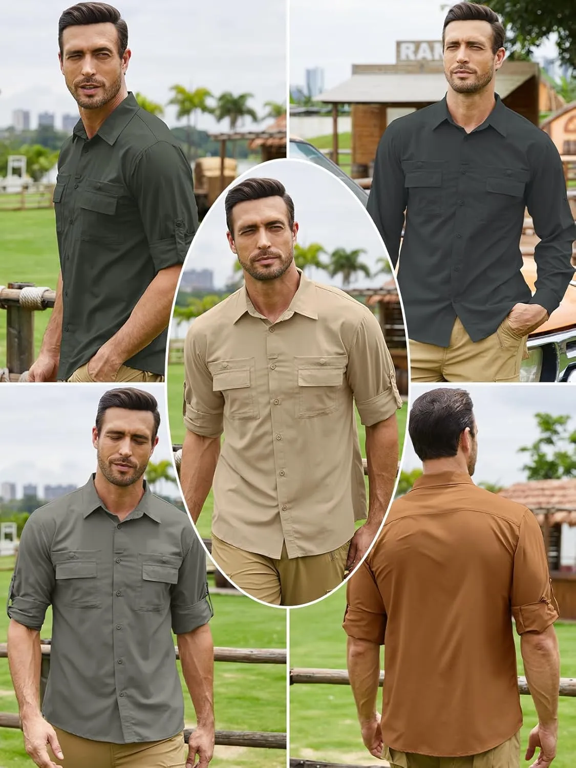 Men's Sun Protection Fishing Shirts Long Sleeve Travel UPF 50  UV Quick Dry Cooling Safari Camping Hiking Button Down Shirts