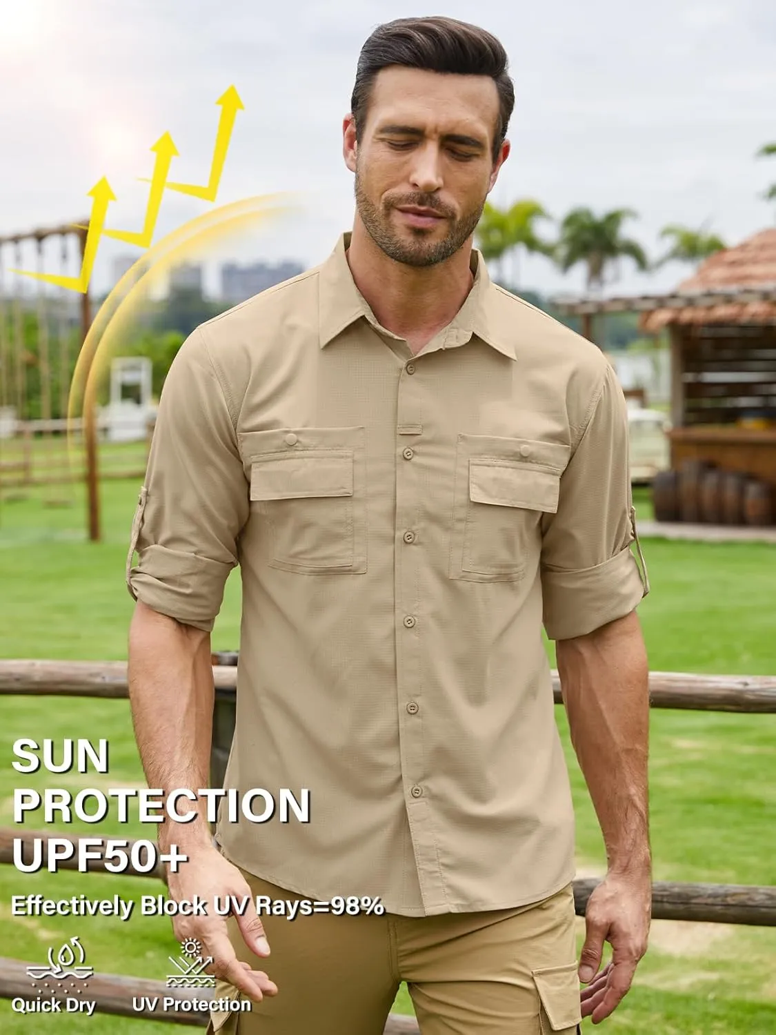 Men's Sun Protection Fishing Shirts Long Sleeve Travel UPF 50  UV Quick Dry Cooling Safari Camping Hiking Button Down Shirts
