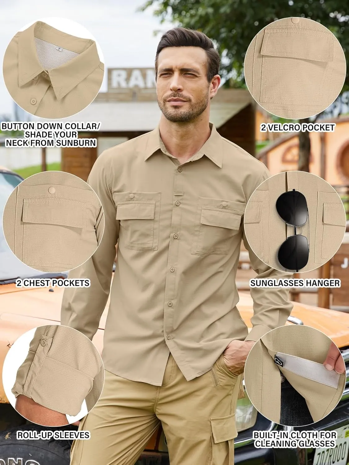 Men's Sun Protection Fishing Shirts Long Sleeve Travel UPF 50  UV Quick Dry Cooling Safari Camping Hiking Button Down Shirts