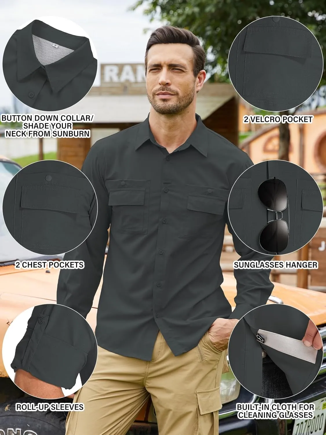 Men's Sun Protection Fishing Shirts Long Sleeve Travel UPF 50  UV Quick Dry Cooling Safari Camping Hiking Button Down Shirts