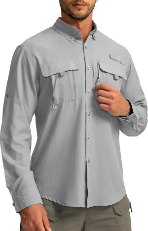 Men's Sun Protection Fishing Shirts Long Sleeve Travel Work Shirts for Men UPF50  Button Down Shirts with Zipper Pockets