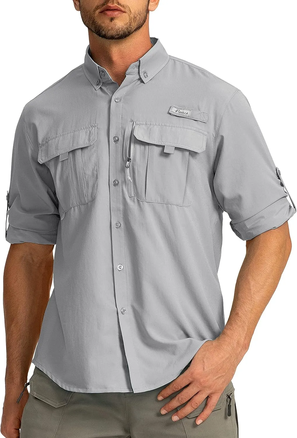Men's Sun Protection Fishing Shirts Long Sleeve Travel Work Shirts for Men UPF50  Button Down Shirts with Zipper Pockets