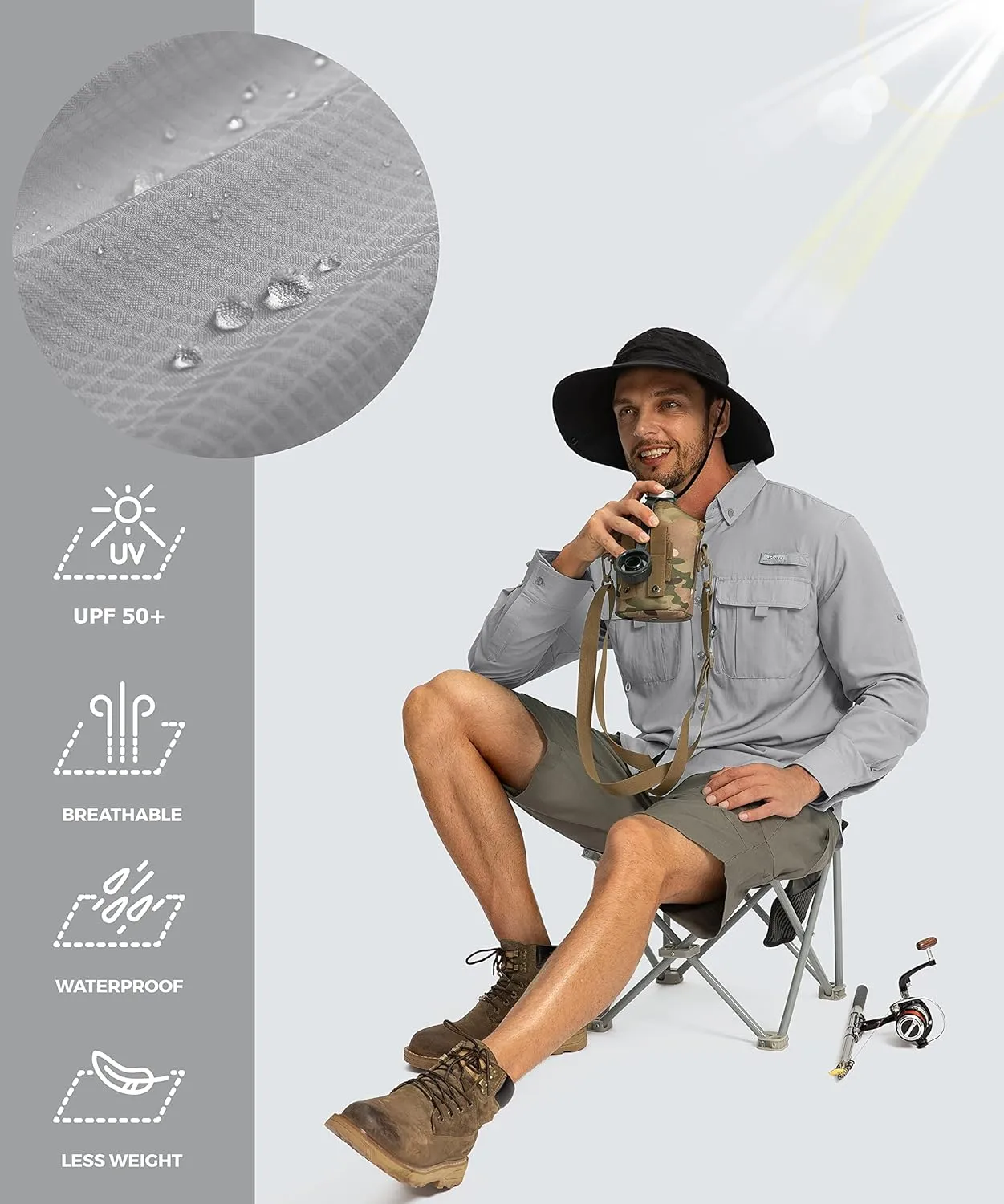 Men's Sun Protection Fishing Shirts Long Sleeve Travel Work Shirts for Men UPF50  Button Down Shirts with Zipper Pockets