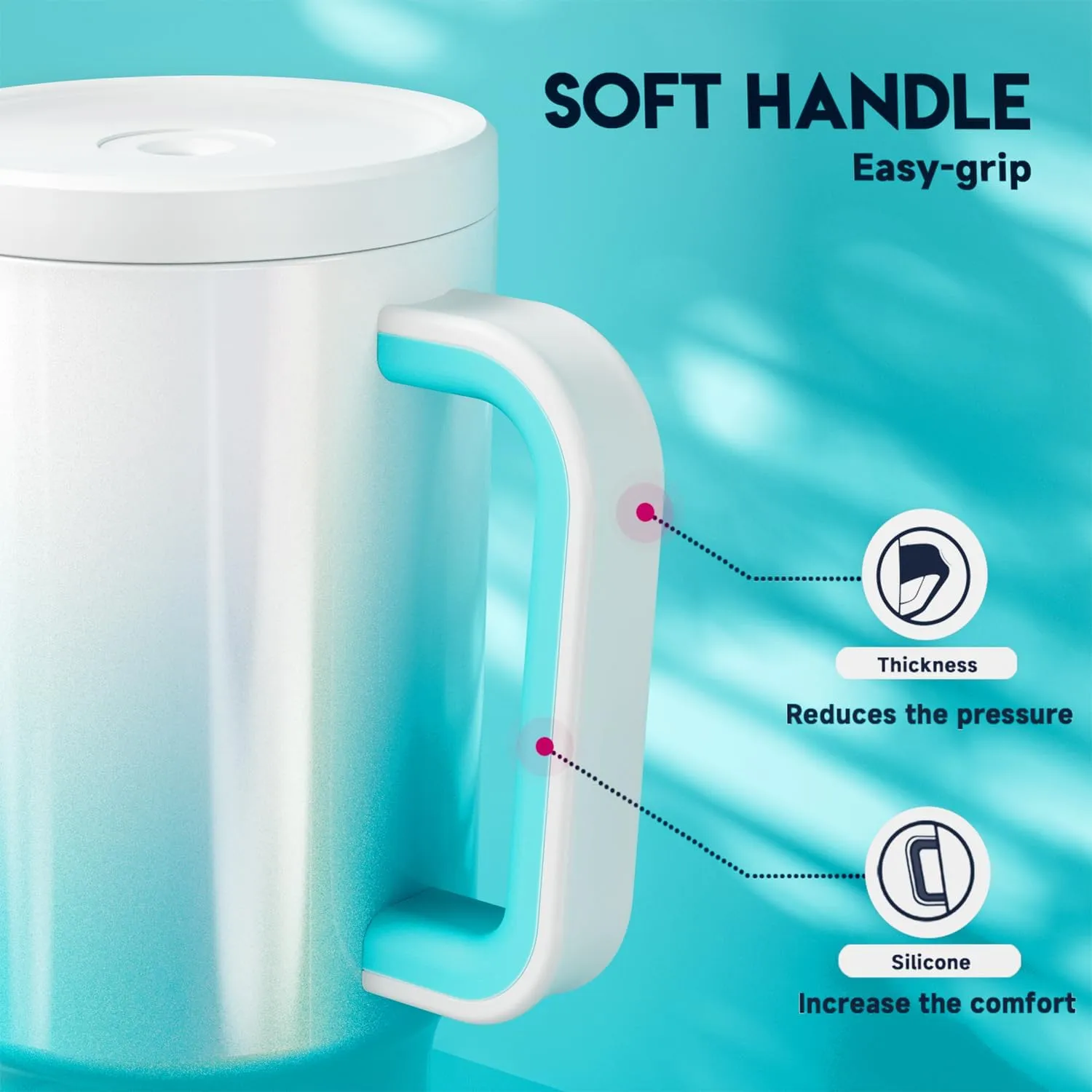 Meoky 30 oz Tumbler with Handle, Tumbler with Lid and Straw, Insulated Stainless Steel Travel Mug, 100% Leak-proof, Cupholder Friendly, Keeps Cold for 24 Hours or Hot for 8 Hours (Azure)