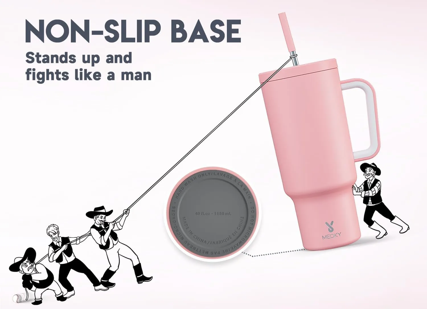 Meoky 40 oz Tumbler with Handle and Straw, Tumbler with Lid and Straw, Insulated Stainless Steel Travel Mug, 100% Leak-proof, Keeps Cold for 34 Hours or Hot for 10 Hours (Blush)