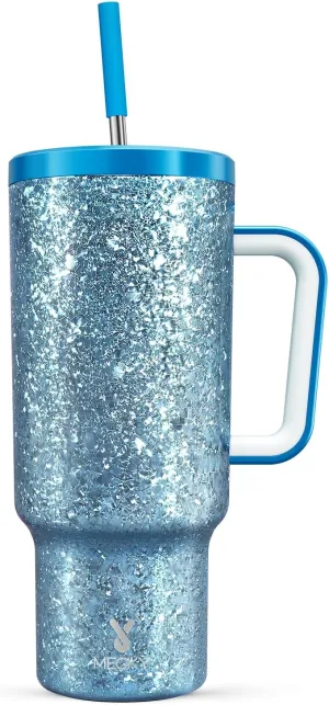 Meoky 40 oz Tumbler with Handle for Travel: Stainless Steel Insulated Tumbler with Lid and Straw - 100% Leak Proof Tumbler for Car Road Trips - Travelers Commuters Workers, Crystal