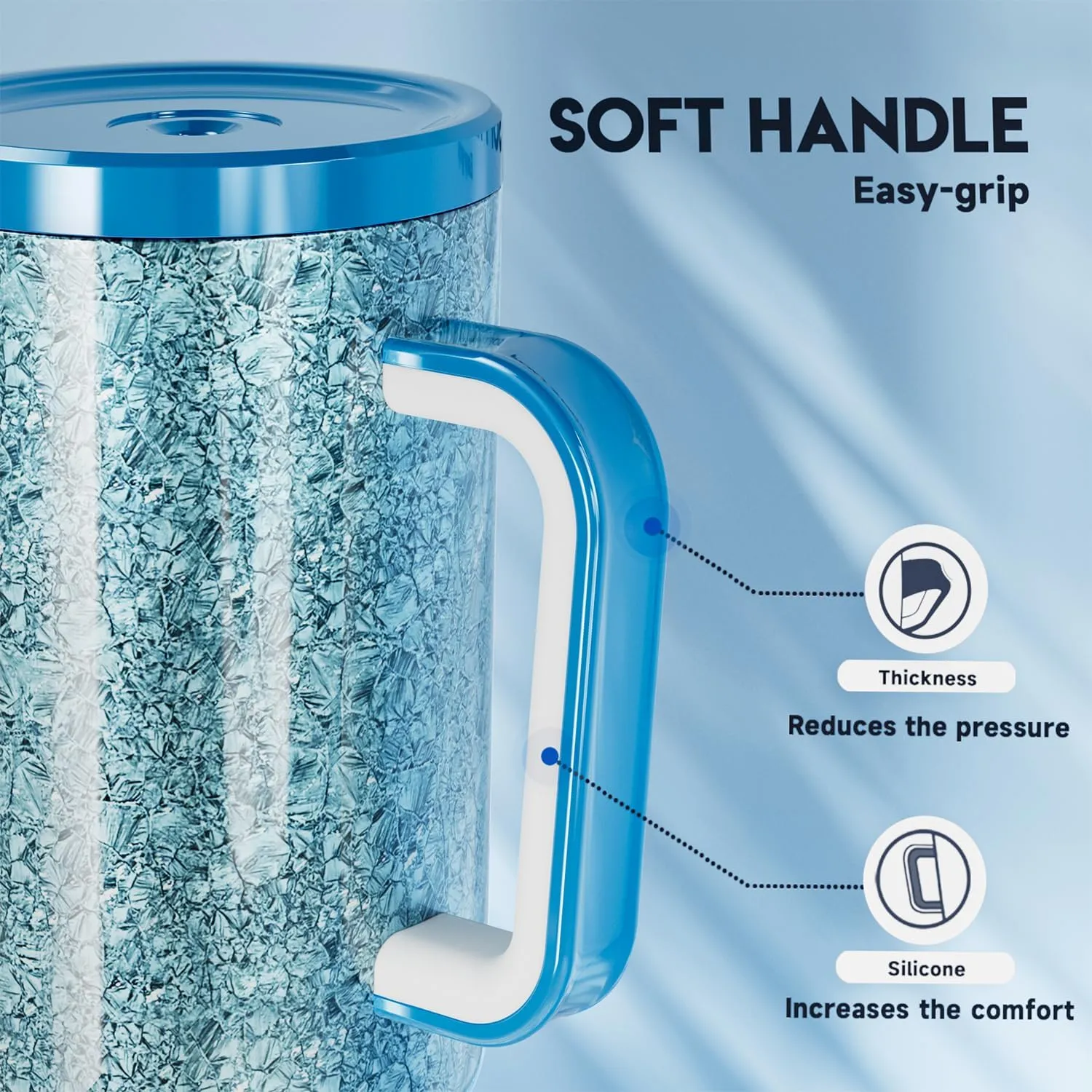 Meoky 40 oz Tumbler with Handle for Travel: Stainless Steel Insulated Tumbler with Lid and Straw - 100% Leak Proof Tumbler for Car Road Trips - Travelers Commuters Workers, Crystal