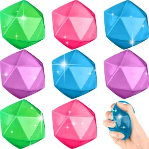 Meooeck 8 Pcs Squeeze Stress Balls Diamond Sugar Ice Cube Stress Ball 2.36" Masonry Ice Fidget Sensory Toys Hand Exercise Relief Anxiety Cube for Kids Adults Classroom Party Favors, 4 Colors