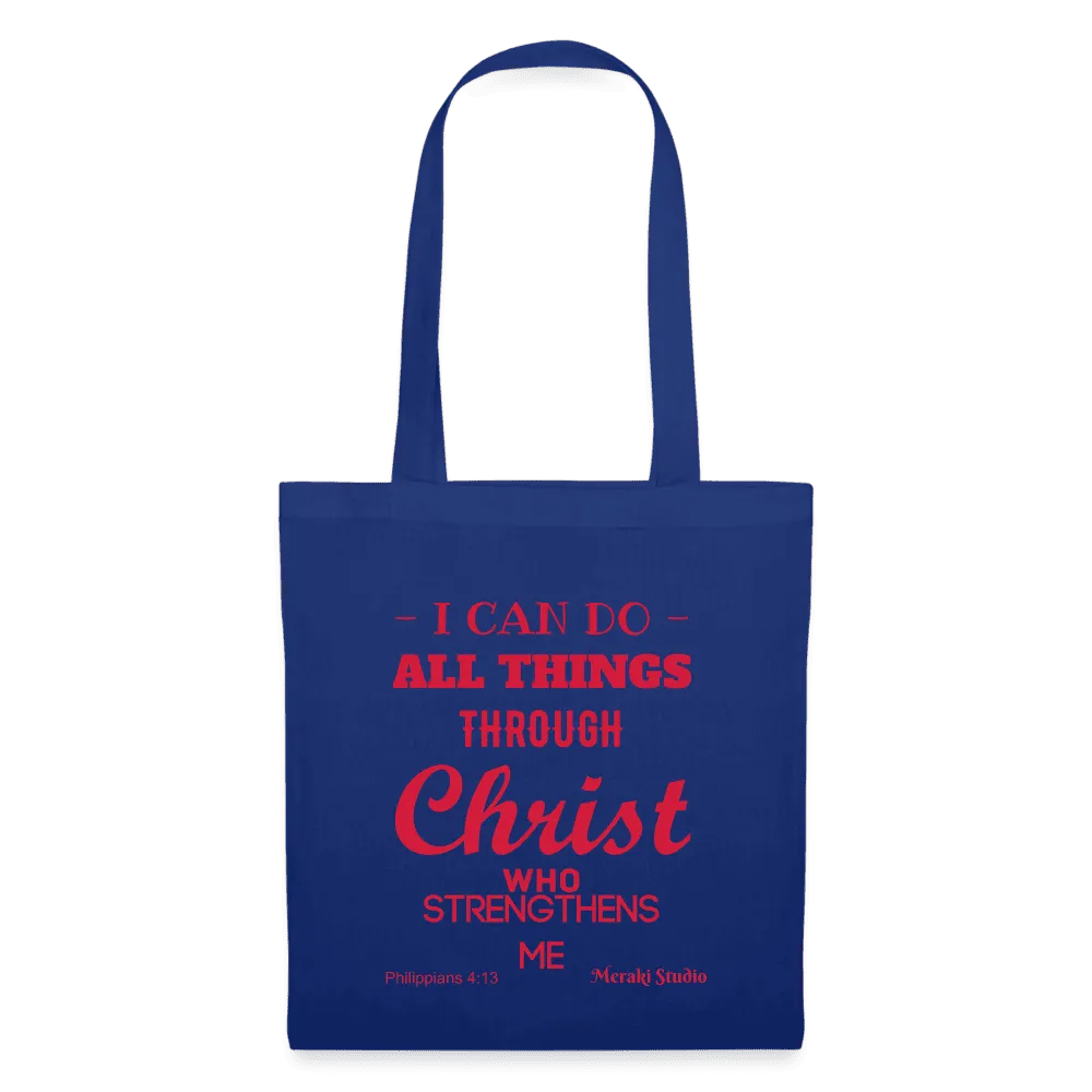 Meraki studio I can do all things through christ who strengthens me patten print Christian Bible verseTote Bag