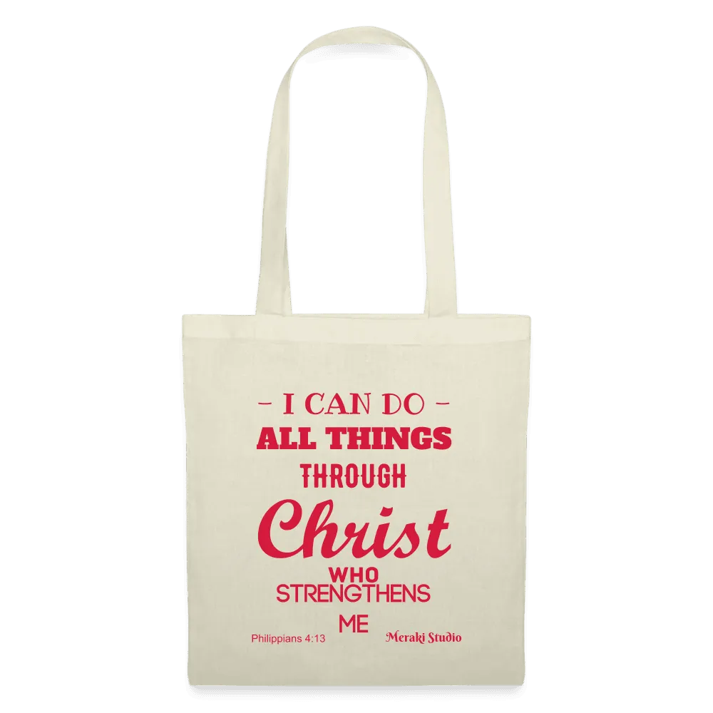 Meraki studio I can do all things through christ who strengthens me patten print Christian Bible verseTote Bag