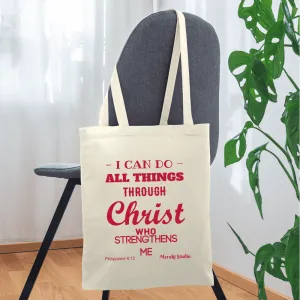 Meraki studio I can do all things through christ who strengthens me patten print Christian Bible verseTote Bag