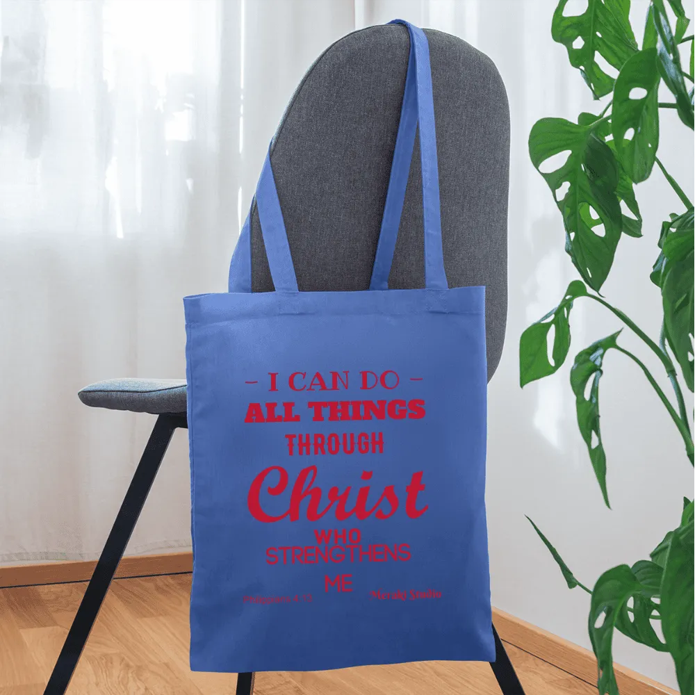 Meraki studio I can do all things through christ who strengthens me patten print Christian Bible verseTote Bag