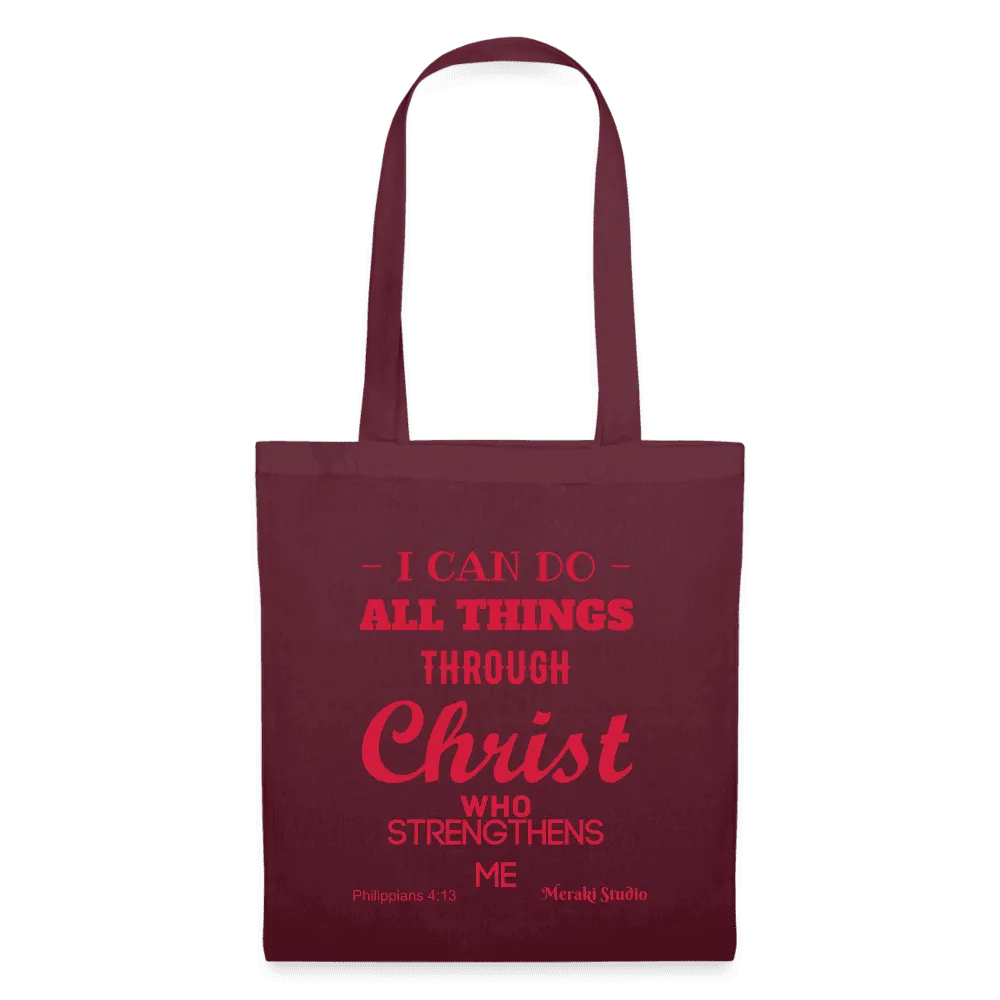 Meraki studio I can do all things through christ who strengthens me patten print Christian Bible verseTote Bag