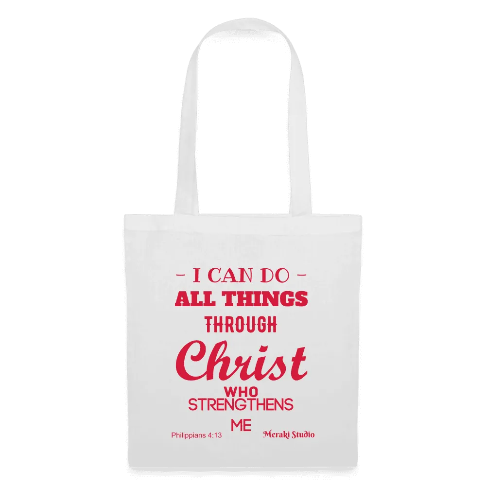 Meraki studio I can do all things through christ who strengthens me patten print Christian Bible verseTote Bag