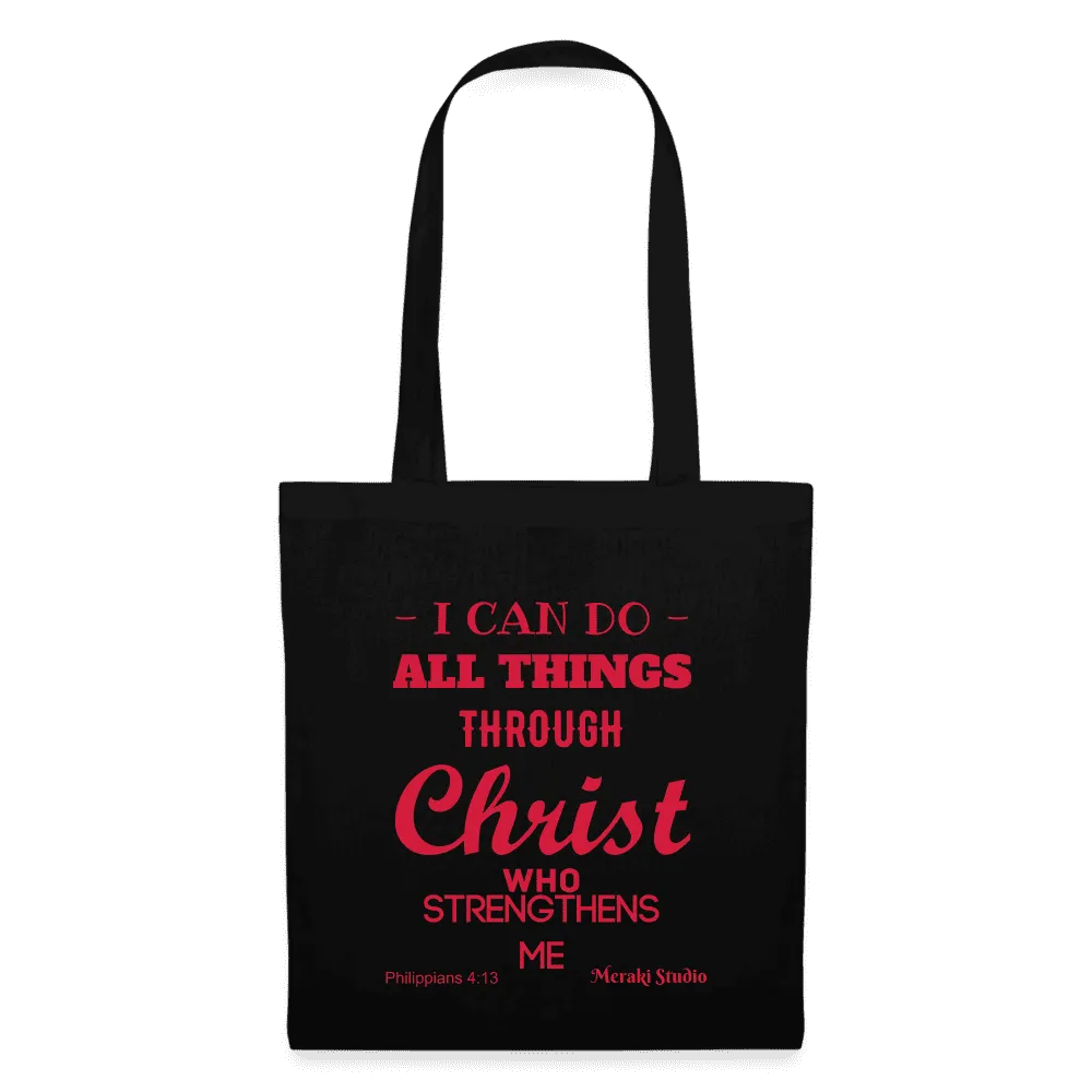 Meraki studio I can do all things through christ who strengthens me patten print Christian Bible verseTote Bag