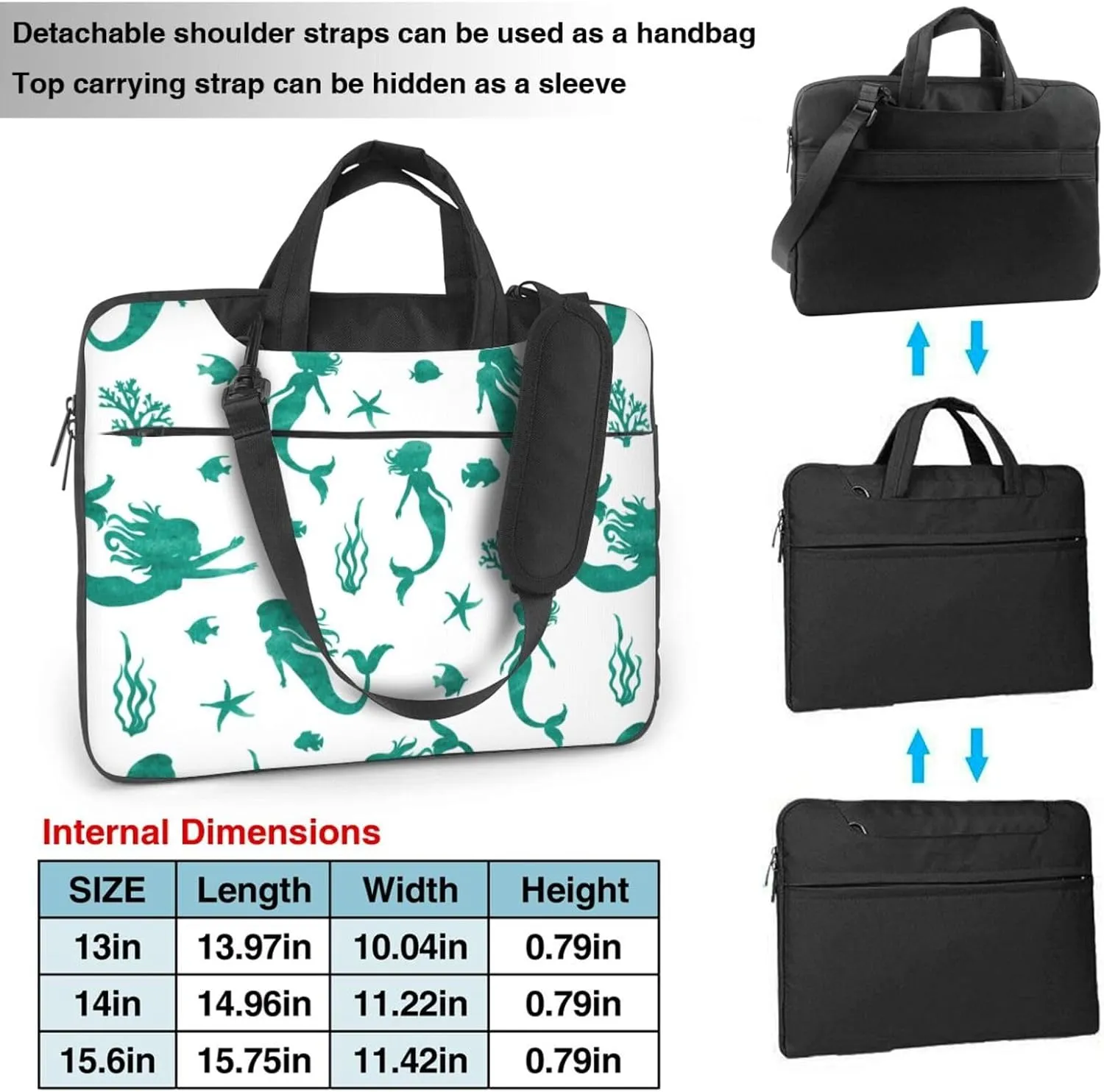 Mermaids Laptop Bag Classic Slim Briefcase Messenger Bag, Spacious, Ergonomic