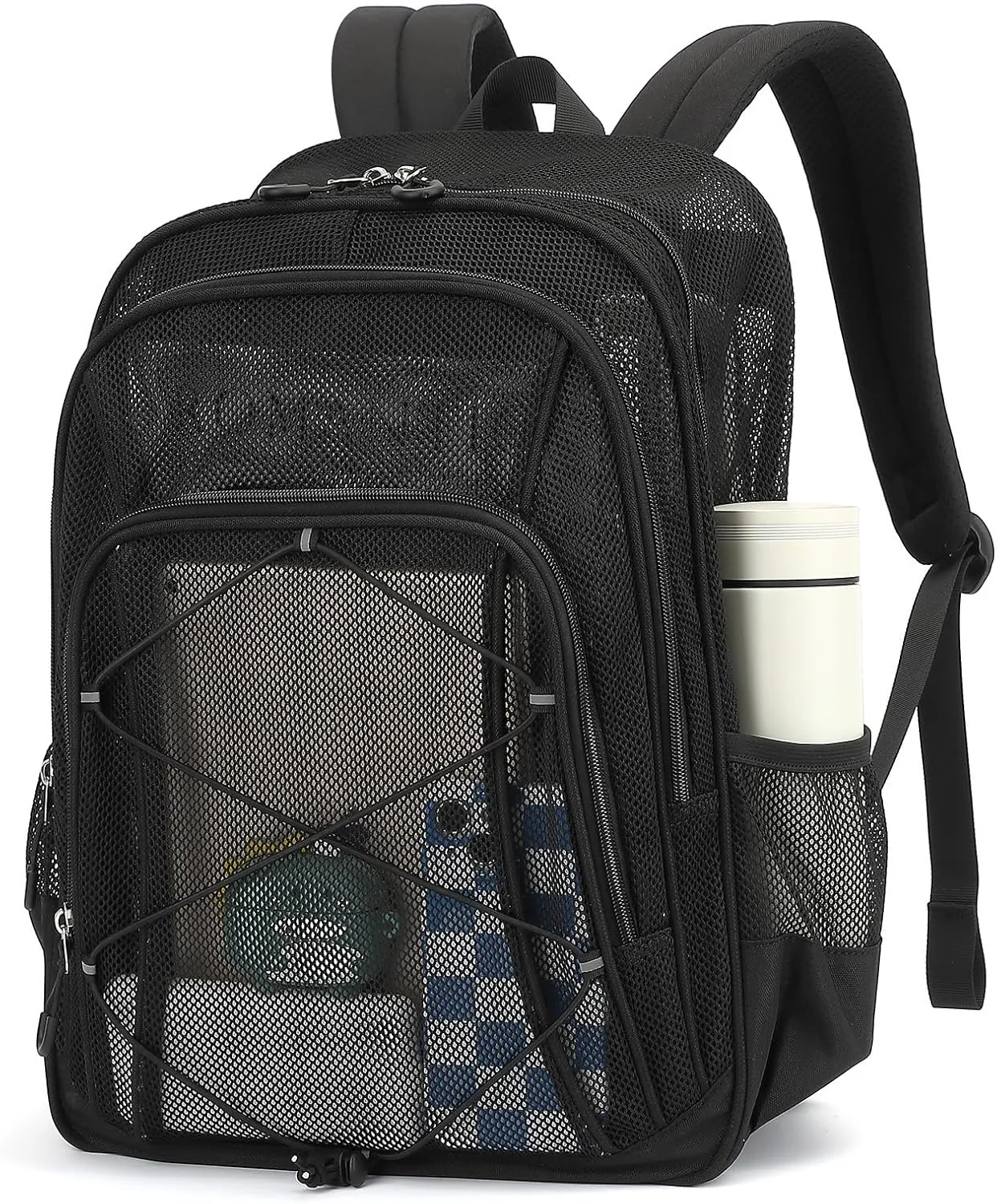 Mesh Backpack, Heavy Duty Mesh Bookbag for Girls Boys Kids, See Through Clear Backpacks, Net Backpack Transparent Breathable for School Beach Swim Travel Outdoor, Black
