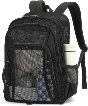 Mesh Backpack, Heavy Duty Mesh Bookbag for Girls Boys Kids, See Through Clear Backpacks, Net Backpack Transparent Breathable for School Beach Swim Travel Outdoor, Black